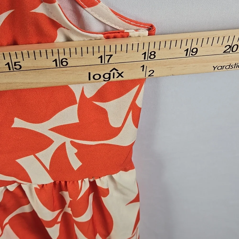 Shein Orange & White Floral Print Sleeveless Notch Neckline Ruffled Dress Sz M